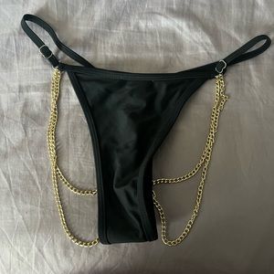 Black Thong swimwear bottom with gold chain Size small medium